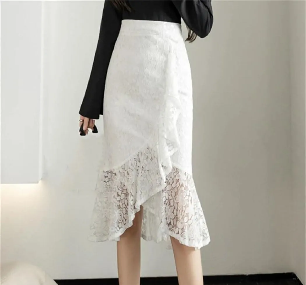Women's Lace Irregular Bodycon Skirts High Waist Elegant Business Office Pencil Skirts
