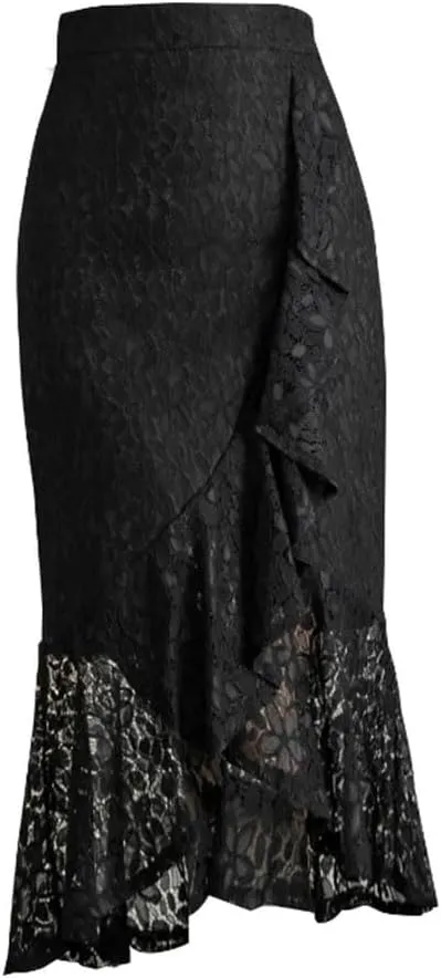 Women's Lace Irregular Bodycon Skirts High Waist Elegant Business Office Pencil Skirts
