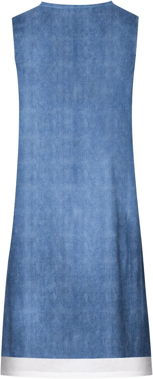Womens Summer Casual V Neck Sleeveless Mini Dress 2024 Tie Shoulder Tiered Ruffle Swing A Line Short Sundress
