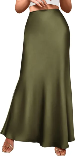 Womens Summer Fall Skirt 2025 Silk Elegant High Waist Cocktail Party Wedding Mermaid Satin Maxi Skirts