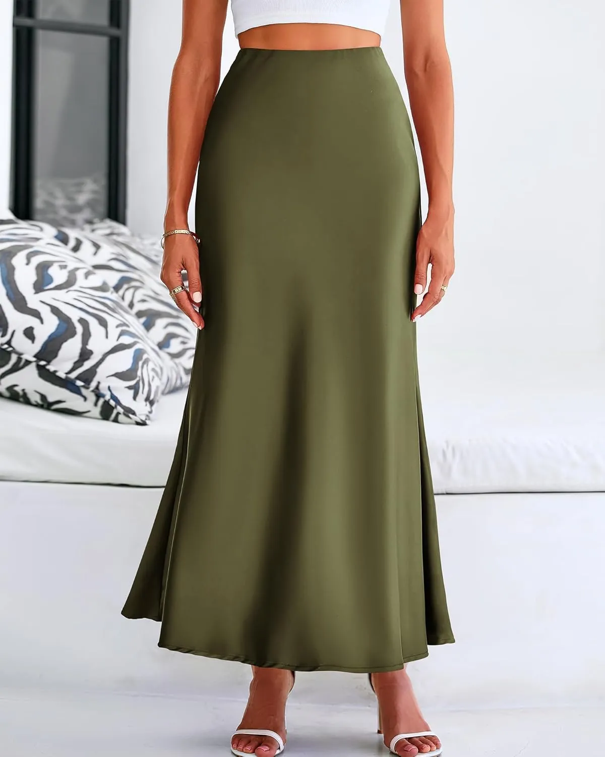 Womens Summer Fall Skirt 2025 Silk Elegant High Waist Cocktail Party Wedding Mermaid Satin Maxi Skirts