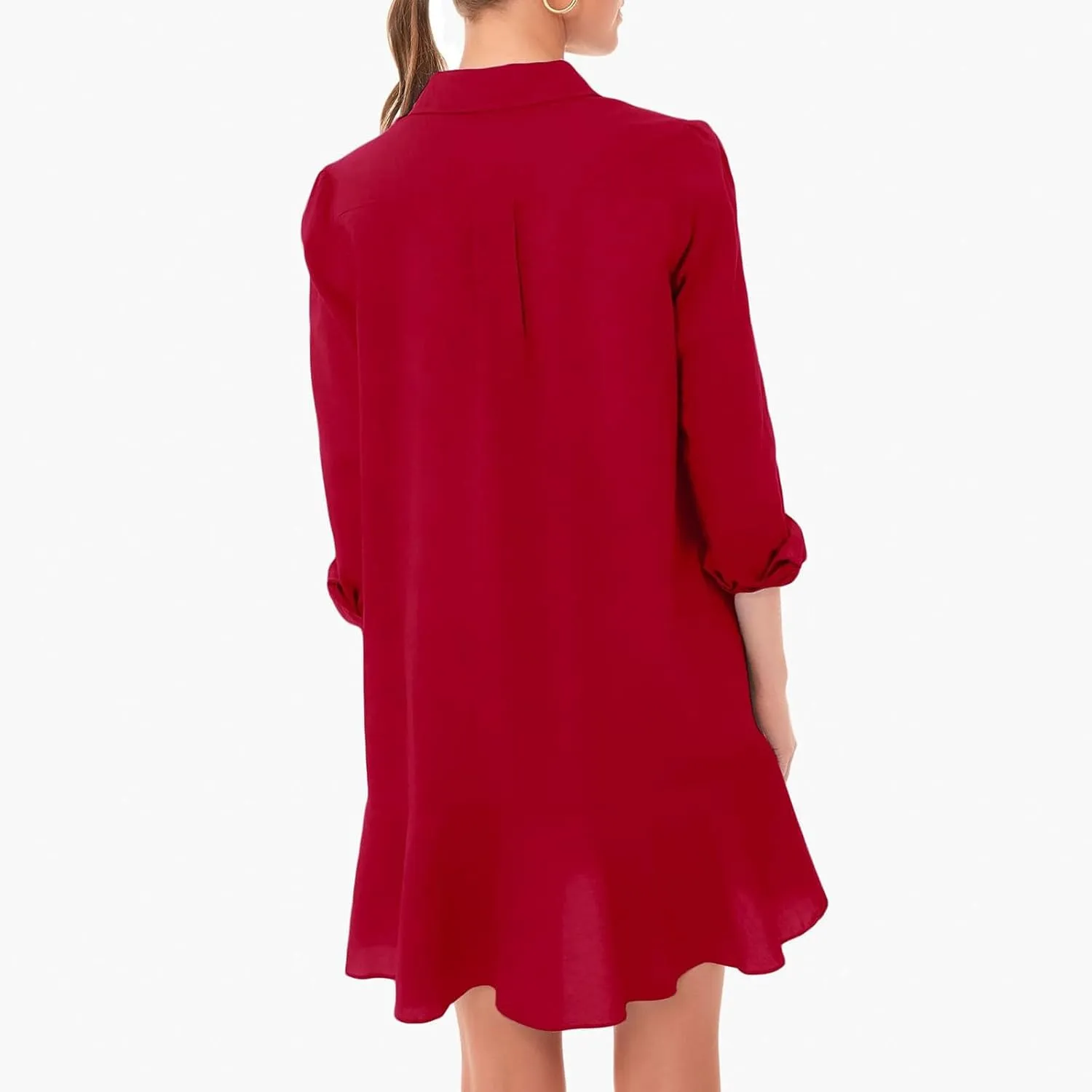 Womens T Shirt Mini Dress Long Sleeve Cotton Short Dress Button Up Ruffle Hem Dresses Ruffle Sleeve Dress Plus Size