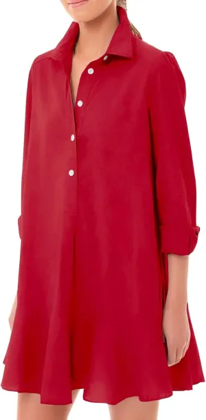 Womens T Shirt Mini Dress Long Sleeve Cotton Short Dress Button Up Ruffle Hem Dresses Ruffle Sleeve Dress Plus Size