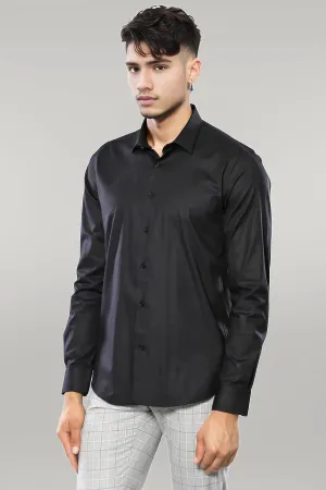 WSS Plain Slim Fit Black Men Shirt  - Singen