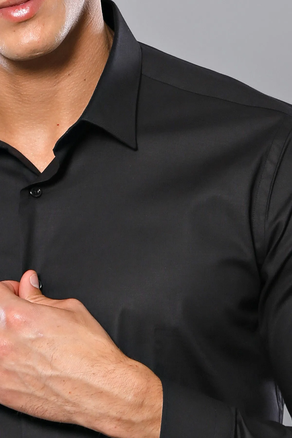 WSS Plain Slim Fit Black Men Shirt  - Singen