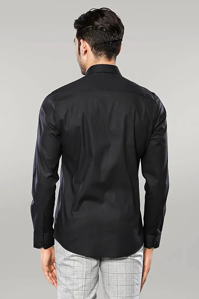 WSS Plain Slim Fit Black Men Shirt  - Singen